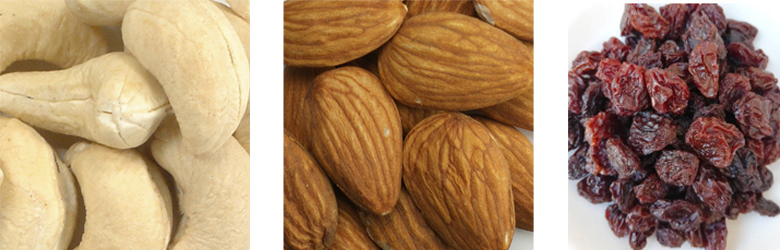 カシューナッツ、アーモンド、フレームレーズン