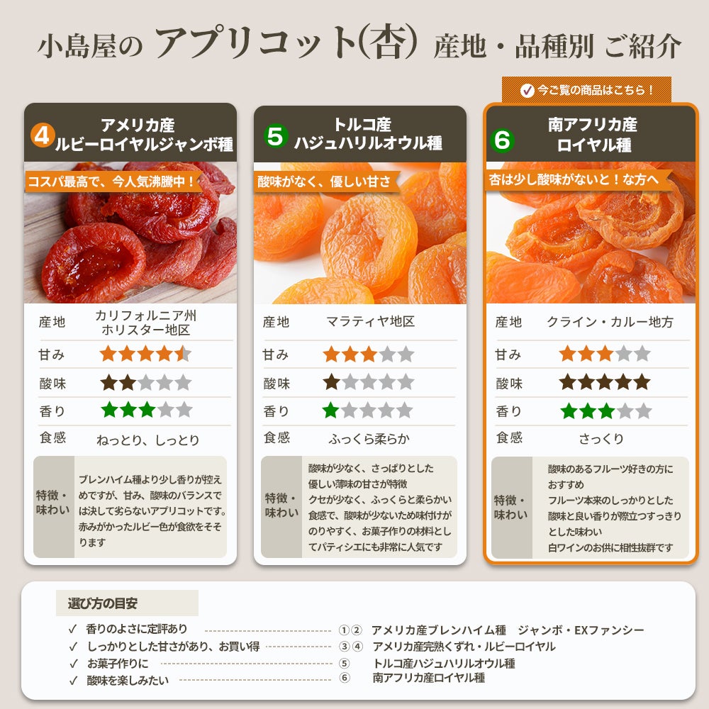 干しあんず・南アフリカ産ドライアプリコットの通販｜小島屋